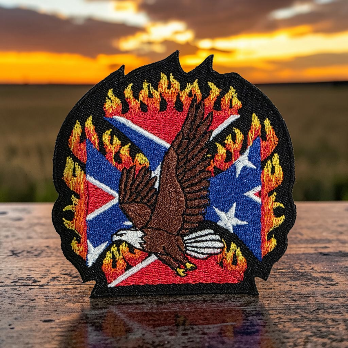 Battle Flag Biker Patch - Flames &amp; Eagle